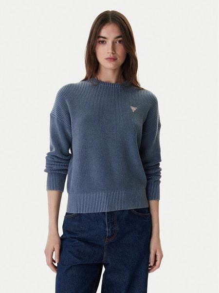 Guess Jeans Sweter W6RR20 Z3HM1 Niebieski Regular Fit. Niebieskie swetry Guess Jeans, l, z aplikacjami, z bawełny, bez ramiączek. Za 234.99 zł.