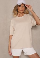 Jasnobeżowy Basicowy T-shirt z Bawełny Meranissea. Brązowe t-shirty Renee, bez wzorów, z bawełny, klasyczne, bez kołnierzyka, bez ramiączek. W wyprzedaży za 39.99 zł.