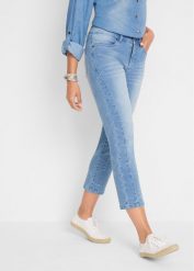 Miękkie dżinsy 7/8. Niebieskie jeansy bonprix, bez wzorów, z jeansu. Za 109.99 zł.