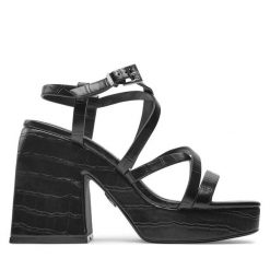 Sandały Buffalo. Czarne sandały Buffalo, bez wzorów, bez obcasa, na słupku, bez zapięcia. Za 429.99 zł.