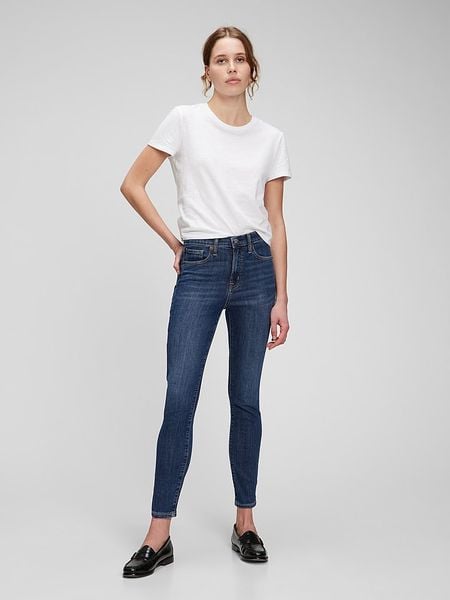 GAP Dżinsy - Skinny fit - w kolorze granatowym rozmiar: W33. Niebieskie jeansy GAP, bez wzorów, klasyczne, z podwyższonym stanem. Za 118.28 zł.