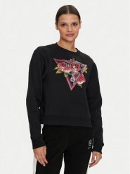 Guess Bluza W4YQ26 K9Z21 Czarny Regular Fit. Czarne bluzy Guess, s, z aplikacjami, z syntetyku, bez kaptura. Za 179.99 zł.