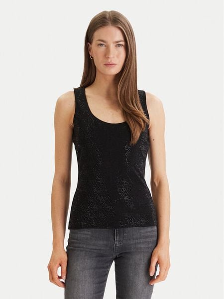 Guess Top W6GP10 K2932 Czarny Regular Fit. Czarne topy Guess, l, z aplikacjami, z bawełny, bez kołnierzyka, bez ramiączek. Za 170.99 zł.