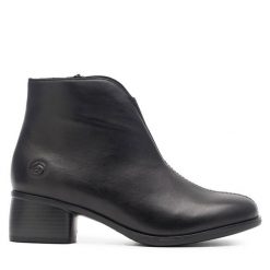 Botki Remonte. Czarne botki Remonte, bez wzorów, bez obcasa, na słupku, bez zapięcia. Za 289.99 zł.