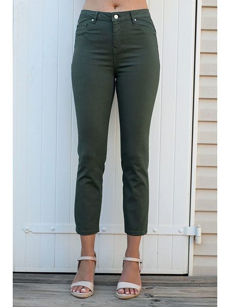 Bleu d'Azur Dżinsy "Paula" w kolorze khaki rozmiar: 50. Brązowe jeansy Bleu d'Azur, z aplikacjami, ze skóry, klasyczne, z standardowym stanem. Za 210.32 zł.