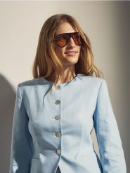 Marynarka z lnem - jasnoniebieski. Niebieskie marynarki i żakiety Reserved, l, bez wzorów, z tkaniny, bez ramiączek. Za 179.99 zł.