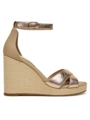 Tommy Hilfiger Sandały Flag Metallic High Wedge Espad FW0FW08811 Złoty. Żółte sandały Tommy Hilfiger, bez wzorów, ze skóry, bez obcasa, na koturnie, bez zapięcia. Za 239.99 zł.