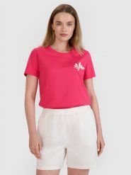 4F T-shirt regular z nadrukiem damski - różowy XL. Czerwone t-shirty 4f, xl, z aplikacjami, z bawełny, eleganckie, bez kołnierzyka, bez ramiączek. Za 59.99 zł.