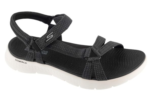 Sandały damskie, Go Walk Flex Sandal - Sublime. Czarne sandały Skechers, bez wzorów, z materiału, sportowe, bez obcasa, bez zapięcia. Za 229.99 zł.
