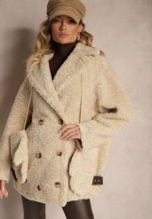 Jasnobeżowa Dwurzędowa Kurtka Futerkowy Płaszcz z Dodatkowymi Rękawiczkami Hetirra. Brązowe kurtki Renee, l, bez wzorów, z jeansu, eleganckie, bez kaptura. W wyprzedaży za 311.99 zł.