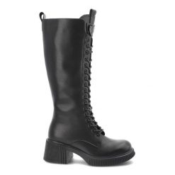 Czarne Kozaki Vinceza Eleganckie Obuwie Damskie Na Obcasie. Czarne kozaki VINCEZA, bez wzorów, ze skóry, eleganckie, przed kolano, bez obcasa, na obcasie, bez zapięcia. Za 280.99 zł.