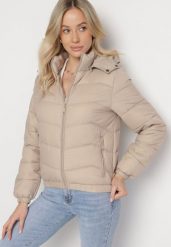 Ciemnobeżowa Pikowana Kurtka z Odpinanym Kapturem Milvesia. Brązowe kurtki Born2be, xl, bez wzorów, z jeansu, eleganckie. Za 159.99 zł.