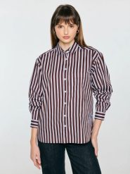 Koszula damska w kontrastowe paski bordowa tinisa 604. Czerwone koszule BIG STAR, l, bez wzorów, z bawełny, eleganckie, bez kołnierzyka, bez ramiączek. Za 229.99 zł.