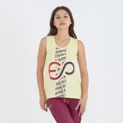 Top treningowy BUBLE z bawełny damski. Żółte topy ELPLAYER, bez wzorów, z bawełny, sportowe, bez kołnierzyka, bez ramiączek. Za 43.00 zł.