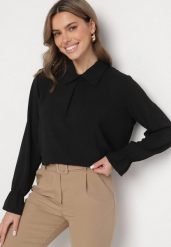 Czarna Koszula Ozdobiona Falbankami przy Rękawach i Marszczeniem Araniella. Czarne koszule Born2be, m, z aplikacjami, z jeansu, eleganckie, bez kołnierzyka, bez ramiączek. W wyprzedaży za 50.99 zł.