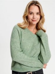 Sweter z miękkiej dzianiny - zielony. Zielone swetry Sinsay, l, bez wzorów, z dzianiny, bez ramiączek. Za 49.99 zł.