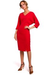Czerwona Sukienka Oversize z Ołówkowym Dołem. Czerwone sukienki MOE, l, bez wzorów, z elastanu, wizytowe, bez kołnierzyka, bez ramiączek, ołówkowe. Za 253.90 zł.