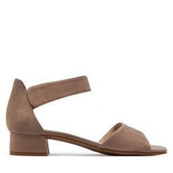 Sandały Caprice. Brązowe sandały Caprice, bez wzorów, bez obcasa, na słupku, bez zapięcia. Za 259.99 zł.