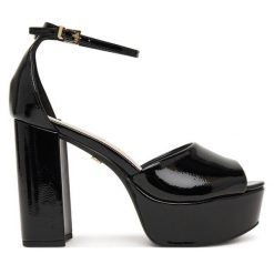 Sandały Buffalo. Czarne sandały Buffalo, bez wzorów, bez obcasa, na słupku, bez zapięcia. Za 389.99 zł.