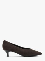 Czekoladowe czółenka na kaczuszce. Brązowe czółenka Ryłko, bez wzorów, z lakierowanej skóry, eleganckie, bez obcasa, na obcasie, bez zapięcia. Za 349.99 zł.