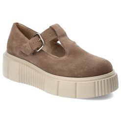 Brązowe Półbuty Armodo Zamszowe Buty Damskie Na Platformie. Brązowe półbuty wsuwane Armodo, bez wzorów, z materiału, eleganckie, bez obcasa, na platformie. Za 319.00 zł.