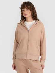 4F Bluza dresowa rozpinana z kapturem damska - beżowa XS. Brązowe bluzy 4f, uniwersalny, bez wzorów, z bawełny, sportowe, bez ramiączek, z kapturem. Za 159.99 zł.