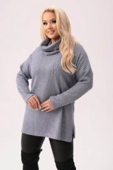 Popielaty sweterek Bianka - uniwersalny i stylowy z możliwością noszenia jako bluzka lub golf PLUS SIZE XXL. Szare bluzki Moda Size Plus Iwanek, l, bez wzorów, z elastanu, eleganckie, bez kołnierzyka, plus size, bez ramiączek. W wyprzedaży za 159.90 zł.