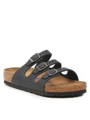 Birkenstock Klapki Florida 1011445 Czarny. Czarne klapki Birkenstock, bez wzorów, ze skóry, bez obcasa, bez zapięcia. Za 599.99 zł.