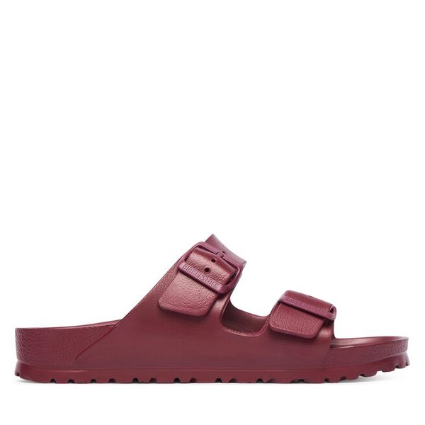 Klapki Birkenstock. Czerwone klapki Birkenstock, bez wzorów, bez obcasa, bez zapięcia. Za 249.99 zł.