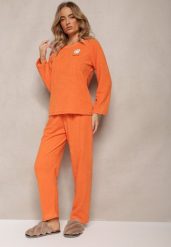 Pomarańczowy Komplet Piżamowy 2-Częściowy Bluza i Spodnie z Gumką w Pasie Jendara. Brązowe bluzy Renee, xl, bez wzorów, z materiału, bez kołnierzyka, bez ramiączek. W wyprzedaży za 47.99 zł.