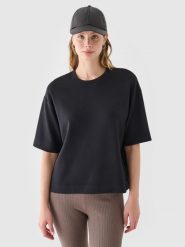 4F T-shirt regular z modalem damski - czarny XL. Czarne t-shirty 4f, xl, bez wzorów, z dzianiny, klasyczne, bez kołnierzyka, bez ramiączek. W wyprzedaży za 39.99 zł.