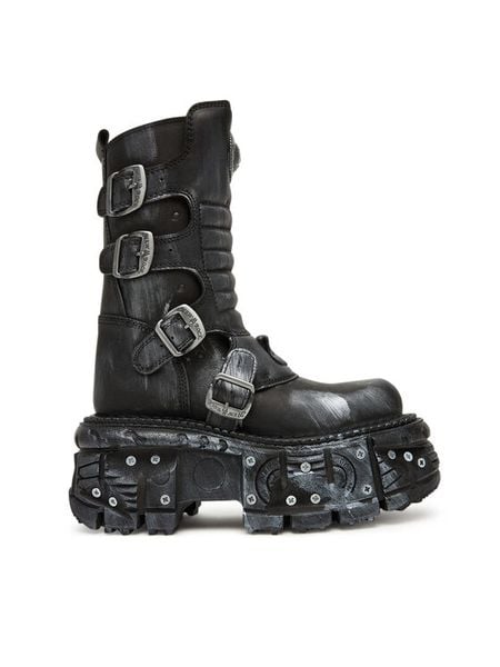 NEW ROCK Botki M-373SC-C1 Szary. Szare botki NEW ROCK, bez wzorów, ze skóry, rockowe, bez obcasa, na słupku, bez zapięcia. Za 1,699.00 zł.