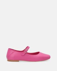 BALERINY Z PASKIEM W KOLORZE RÓŻOWYM E101 FUXIA. Czerwone baleriny Venezia, bez wzorów, ze skóry, bez obcasa, bez zapięcia. Za 229.00 zł.