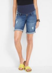 Bermudy dżinsowe ciążowe, Regular Fit. Niebieskie jeansy bonprix, bez wzorów, z dżerseju, klasyczne. Za 134.99 zł.
