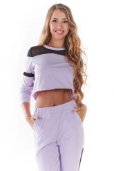Krótka Bluza z Siateczkowymi Wstawkami - Purpurowa. Fioletowe bluzy Infinite You, l, bez wzorów, z bawełny, bez kaptura. Za 174.90 zł.