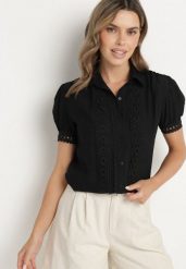 Czarna Koszula z Wiskozy Ozdobiona Koronką Tezinea. Czarne koszule Born2be, l, z aplikacjami, z jeansu, eleganckie, bez kołnierzyka, bez ramiączek. Za 119.99 zł.