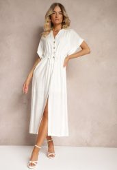 Biała Sukienka z Bawełny z Górą o Koszulowym Kroju Ściągana w Pasie Viklia. Białe sukienki Renee, na co dzień, l, z aplikacjami, z bawełny, eleganckie, bez kołnierzyka, bez ramiączek, maxi, koszulowe. W wyprzedaży za 99.99 zł.