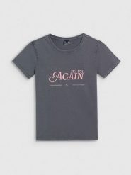 4F T-shirt slim z nadrukiem damski - szary XXL. Szare t-shirty 4f, xxl, bez wzorów, z dzianiny, bez kołnierzyka, bez ramiączek. Za 59.99 zł.
