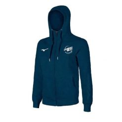 Bluza damska z kapturem Mizuno Fullzip Crew. Niebieskie bluzy Mizuno, xl, bez wzorów, bez ramiączek, z kapturem. Za 284.00 zł.