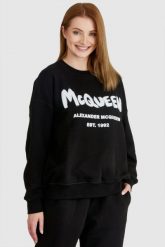 ALEXANDER MCQUEEN Czarna bluza damska z logo. Czarne bluzy alexander mcqueen, s, bez wzorów, z bawełny, bez kaptura. W wyprzedaży za 1,199.99 zł.