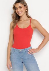 Czerwony Tank Top z Bawełny na Cienkich Ramiączkach z Regulacją Dimhina. Czerwone topy Born2be, l, bez wzorów, z bawełny, klasyczne, bez kołnierzyka, bez ramiączek. W wyprzedaży za 21.24 zł.