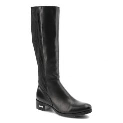 Czarne Kozaki Simen Ocieplane Skórzane Buty Damskie. Czarne kozaki Simen, z aplikacjami, ze skóry, klasyczne, bez obcasa, na płaskiej podeszwie, bez zapięcia. Za 399.00 zł.