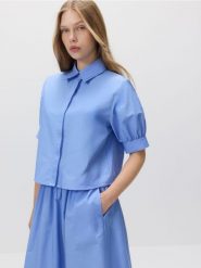 Koszula z bufiastymi rękawami - niebieski. Niebieskie koszule Reserved, l, bez wzorów, z bawełny, bez kołnierzyka, bez ramiączek. Za 119.99 zł.