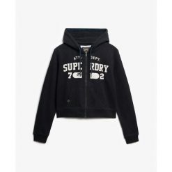 Króka, luźna, zapinana na zamek bluza z kapturem damska Superdry Athletic Essent. Niebieskie bluzy Superdry, bez wzorów, bez ramiączek, z kapturem. Za 327.70 zł.