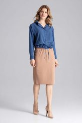 Granatowa Szykowna Koszula Wiązana Sznurkiem na Dole. Białe koszule Figl, l, bez wzorów, z elastanu, eleganckie, bez kołnierzyka, bez ramiączek. Za 189.00 zł.