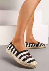 Czarne Espadryle przed Kostkę na Plecionej Podeszwie w Paski i z Napisem Hearta. Czarne espadryle Renee, bez wzorów, z jeansu, bez obcasa. W wyprzedaży za 14.99 zł.