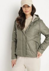 Zielona Casualowa Kurtka z Kapturem i Ozdobnymi Sznurkami Evialinae. Zielone kurtki Born2be, l, bez wzorów, z jeansu, eleganckie, z kapturem. Za 189.99 zł.