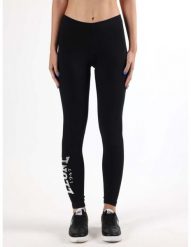 Legginsy miękki na trening na siłownia. Czarne legginsy LEONE 1947 APPAREL, bez wzorów, z dżerseju, sportowe. Za 42.06 zł.