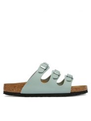 Birkenstock Klapki Florida 1032055 Zielony. Zielone klapki Birkenstock, bez wzorów, ze skóry, bez obcasa, bez zapięcia. Za 399.99 zł.