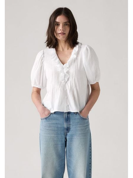 Levi's Bluzka w kolorze białym rozmiar: M. Białe bluzki Levi's, m, bez wzorów, z bawełny, bez kołnierzyka, bez ramiączek. Za 150.72 zł.